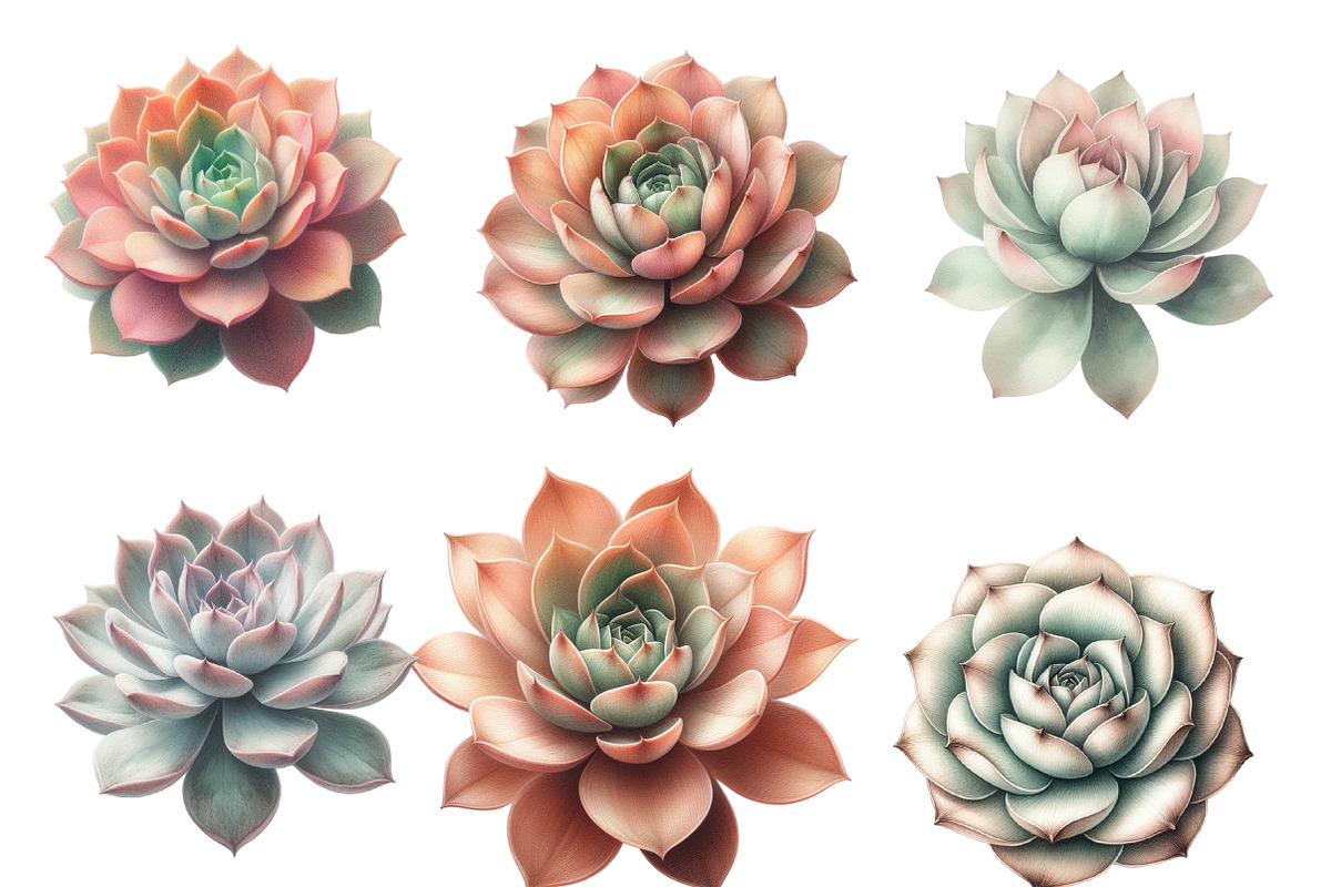 Watercolor Boho Succulents Clipart, an Illustration by Designworld (Photo 4 of 5)