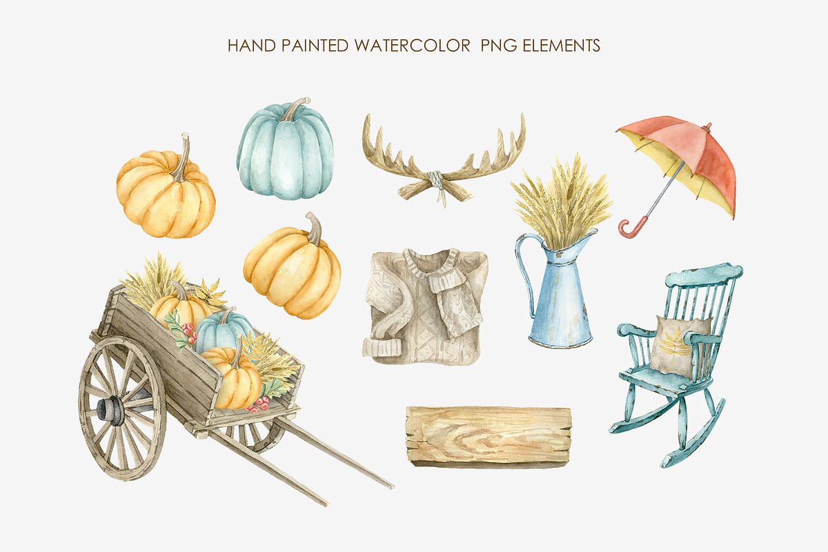Watercolor rustic autumn clipart, a Decorative Illustration by AquarelleSpace (Photo 3 of 4)