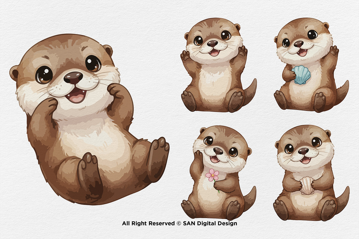15 Bundle Watercolor Otter Cute, an Animal Illustration by Morspective (Photo 5 of 8)