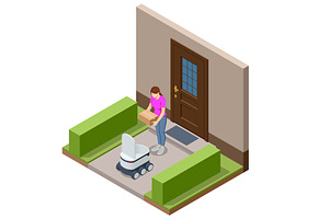 Isometric home delivery robot waits, a Transportation Illustration by Golden Sikorka