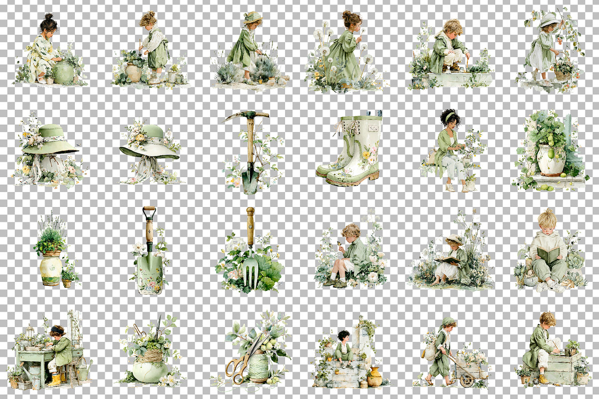 Watercolor Vintage Gardening Clipart, an Illustration by DreamCafeArt (Photo 3 of 6)