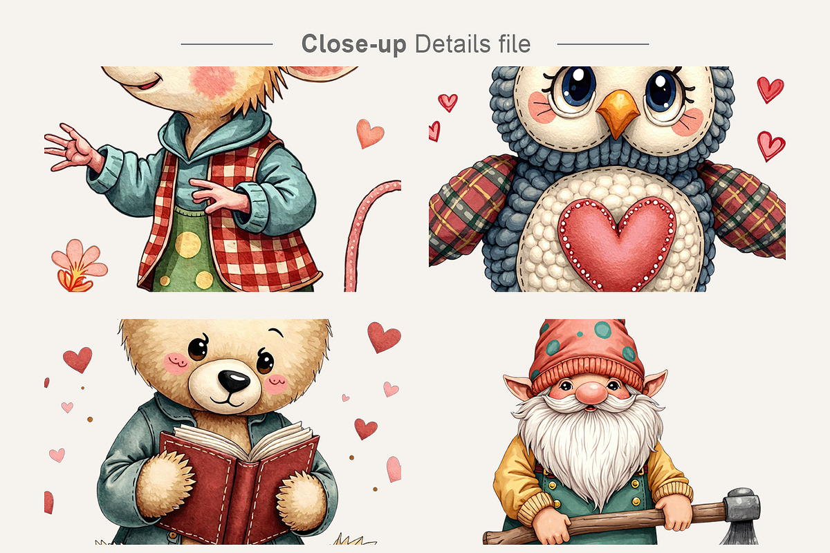 Patchwork Watercolor Animal & Gnomes, an Illustration by Artnoy (Photo 4 of 8)
