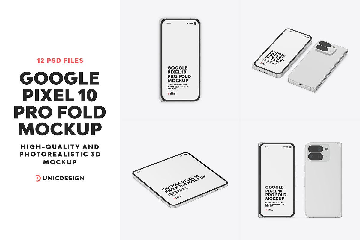 Google Pixel 10 Pro Fold Mockup, an Android Mockup by UnicDesign (Photo 1 of 13)
