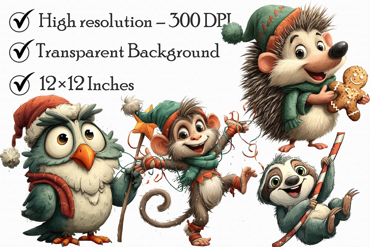 Quirky Christmas Animals Clipart, an Illustration by Libby Wishes (Photo 3 of 7)
