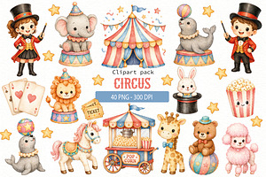 Watercolor Circus Animals Clipart