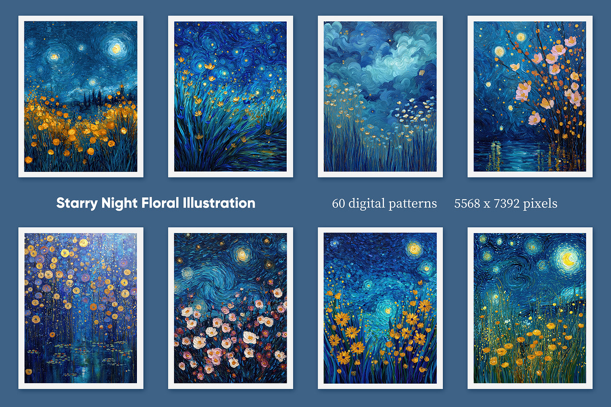 Starry Night Floral Illustration, a Decorative Illustration by Housui Patterns (Photo 7 of 12)