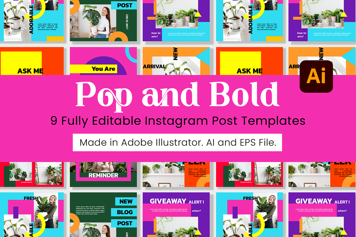 9 POP Bold Instagram Post Template, a Social Media Template by digitalsbydepi (Photo 1 of 5)