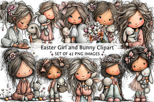 Easter Girl and Bunny Watercolor Cli, an Illustration by DreamPrint404