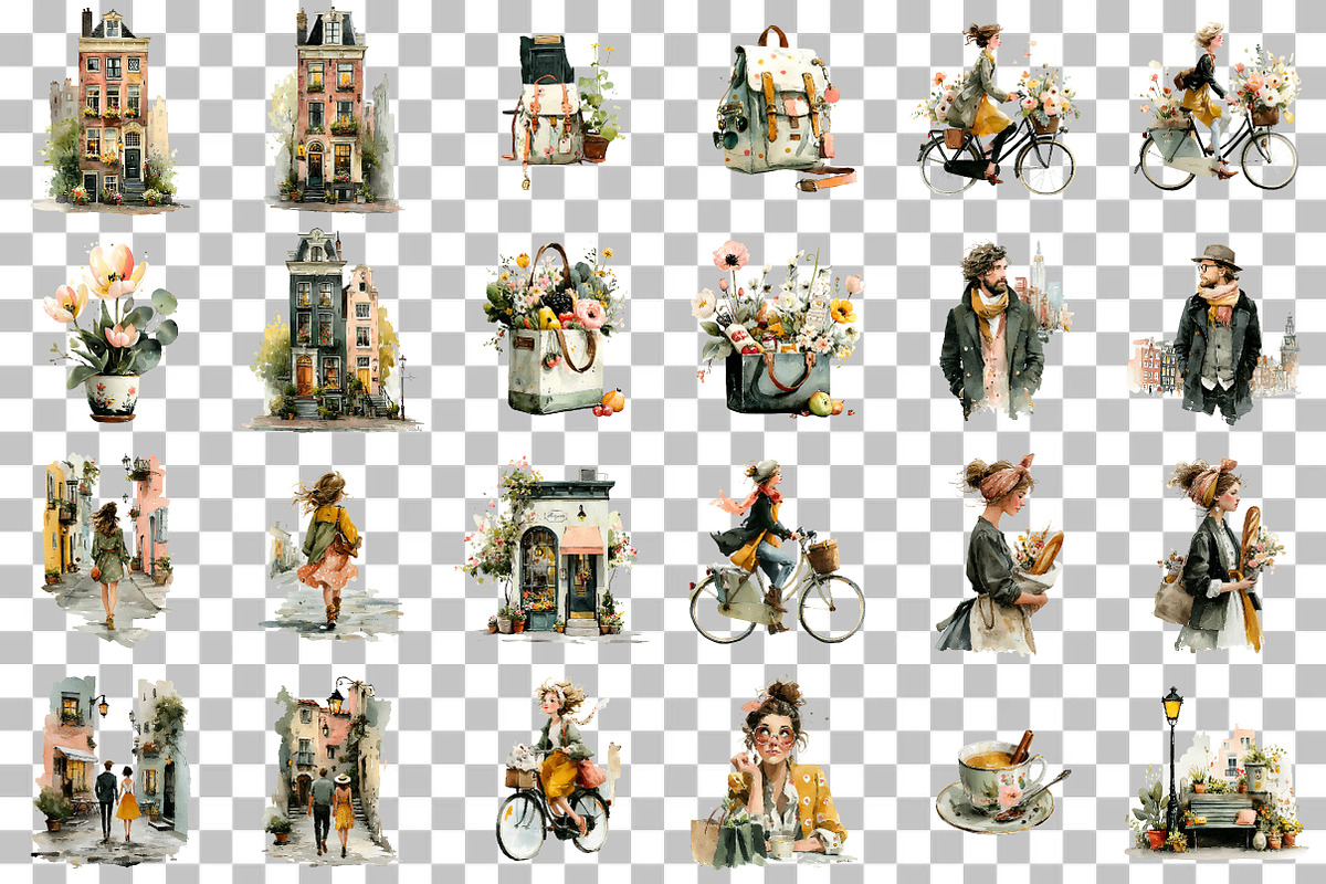 Watercolor Amsterdam City Life PNG, an Illustration by DreamCafeArt (Photo 2 of 6)