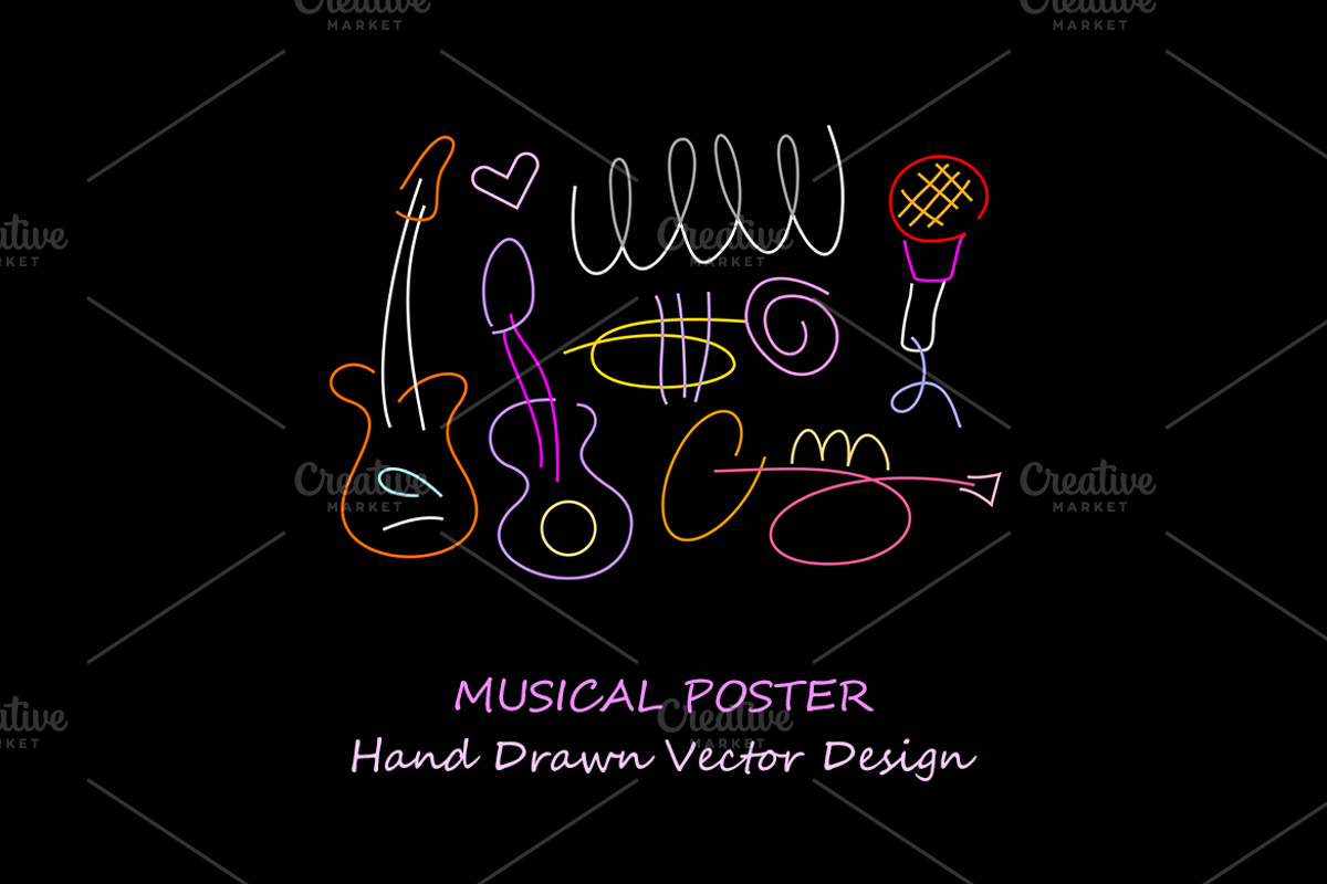 Neon Line Art Musical Poster Design, an Object Graphic by danjazzia (Photo 2 of 3)
