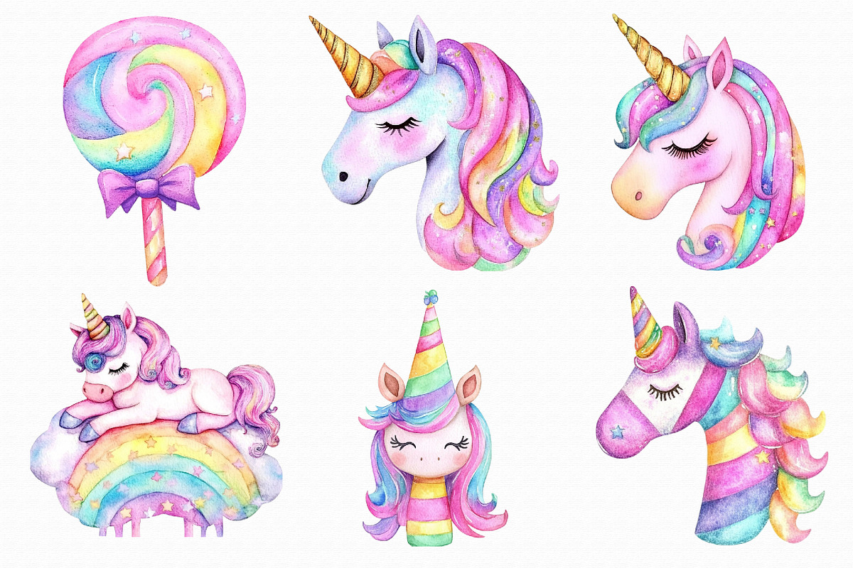 Watercolor Unicorn Birthday Clipart, an Illustration by Libby Wishes (Photo 4 of 6)