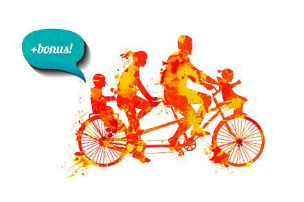 Family tandem bike + bonus. Vector