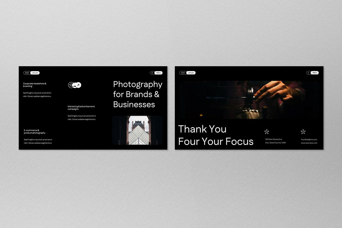 Black Gray Photography Portfolio PPT, a Presentation Template by graphicook (Photo 3 of 4)