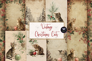 Christmas Vintage Cat Clipart, an Illustration by BigCakeBee
