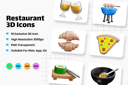 Restaurant 3D Icons, a Food & Drink 3D Model by HacaStudio