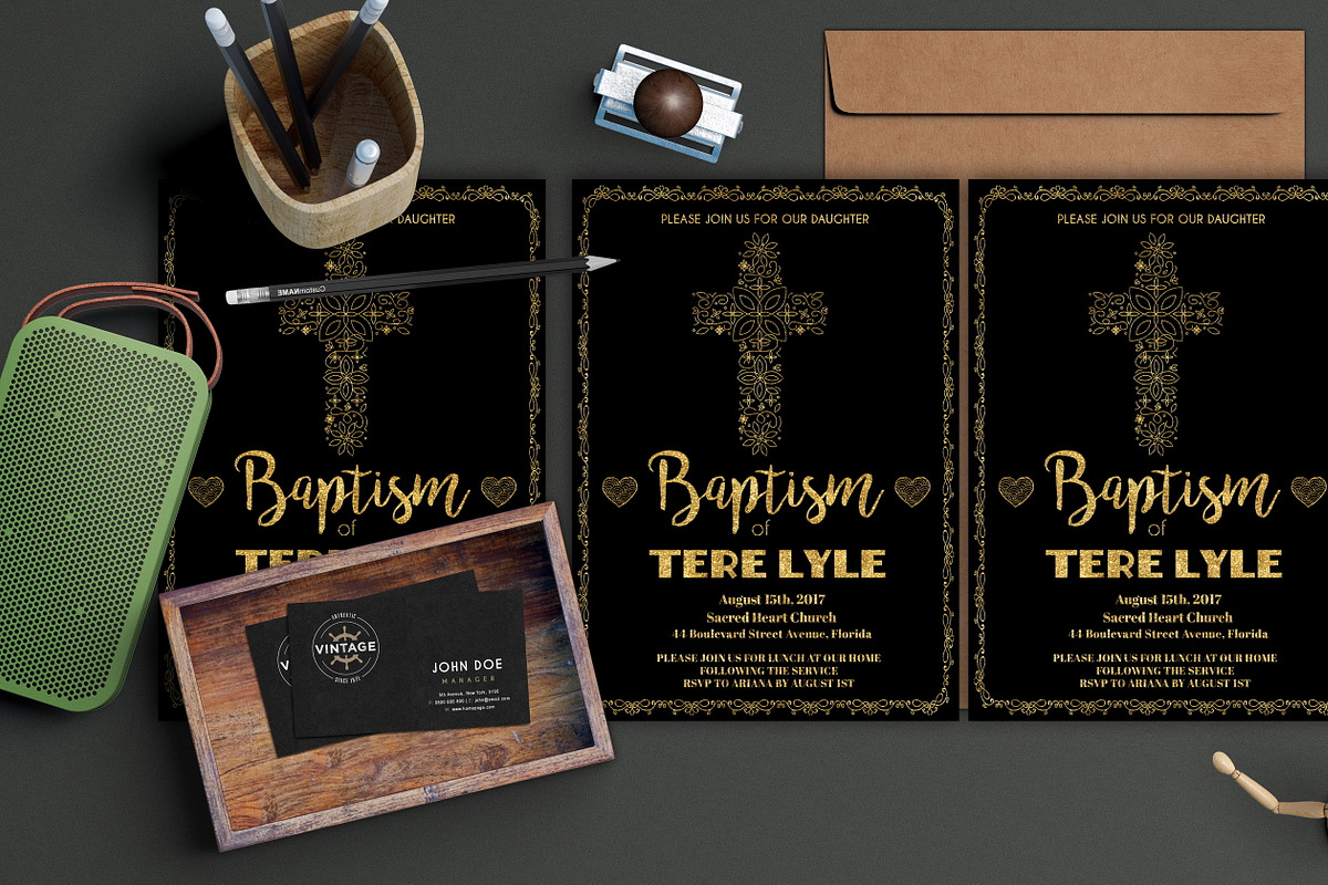 Gold Foil Baptism Invitation, a Card Template by Design Addict