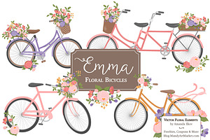Wildflowers Floral Bicycles Clipart, an Illustration by Amanda Ilkov