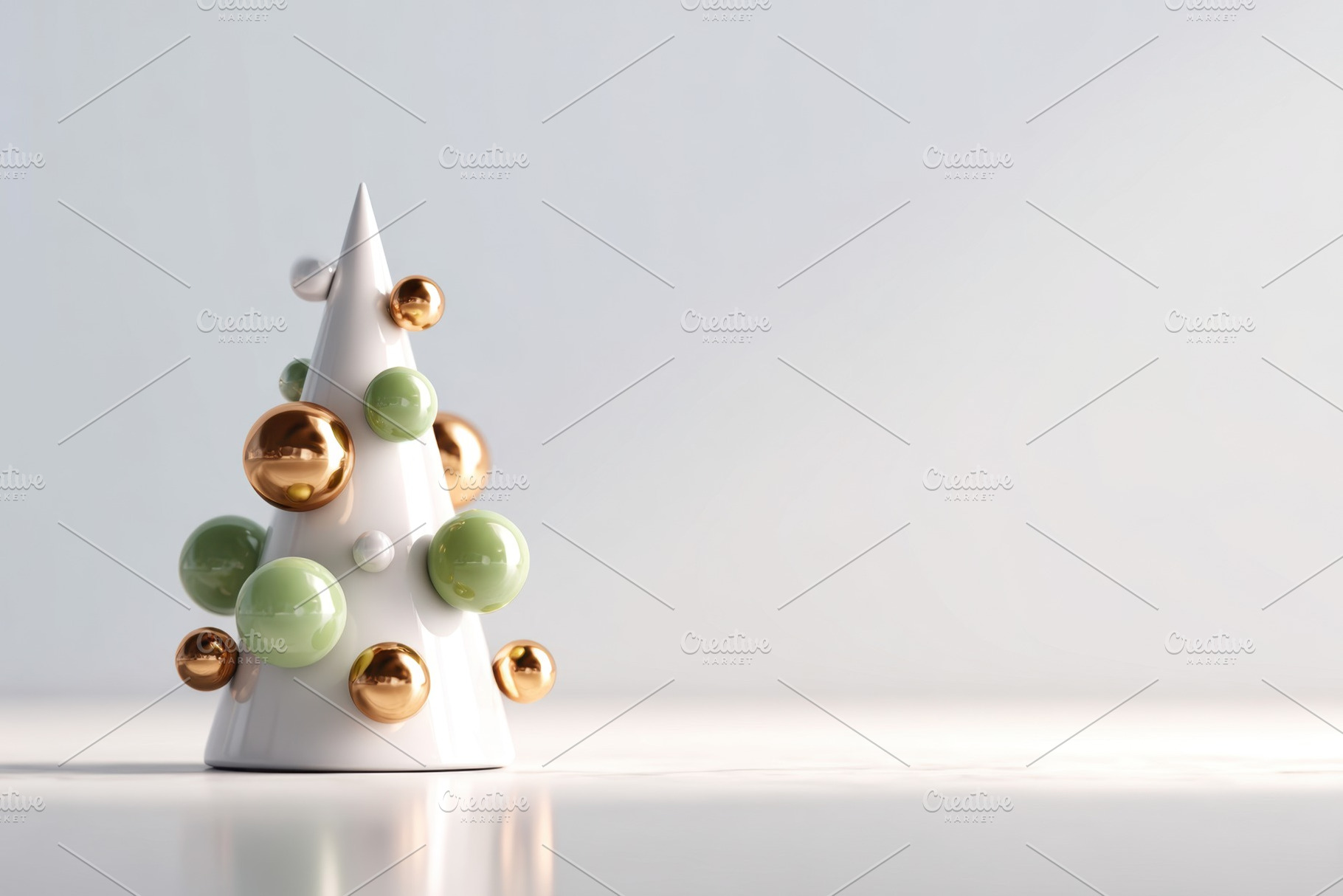 Minimalist white Christmas tree with green and gold ornaments, a Holiday Photo by AlyaAnd