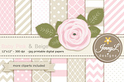 Baby Pink and Beige Digital Paper, a Pattern Graphic by JennyL Designs (Thumbnail 1 of 3)