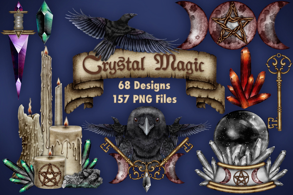 Crystal Magic, Dark clip art set., a Seasonal Illustration by Happy Sloth Graphics (Photo 1 of 18)
