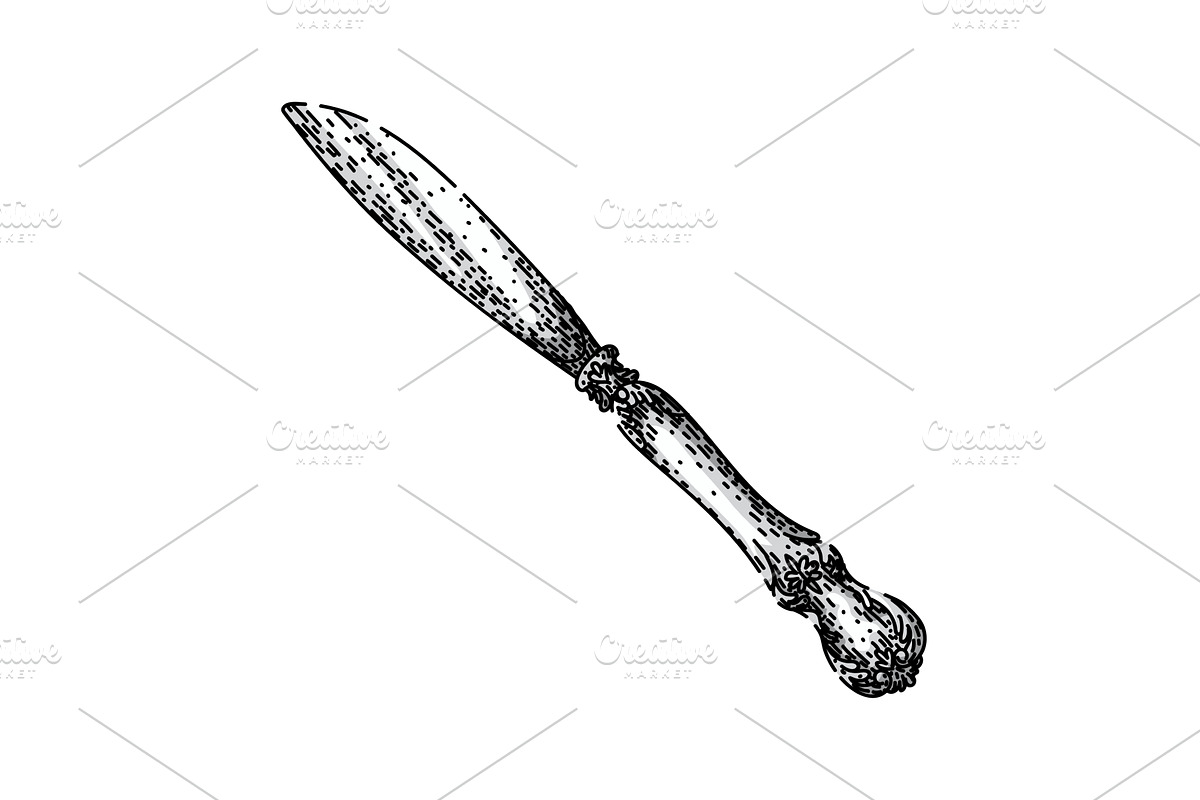 blade knife engraved silver sketch, an Illustration by pikepicture