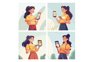 Woman showing phone. Teen girl hold, a Person Illustration by Stock-Smart-Start