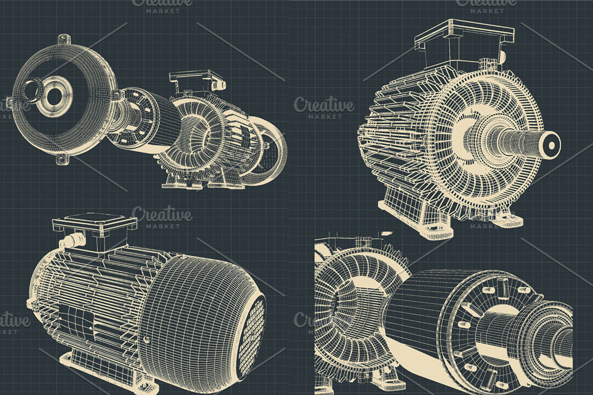 Eectric Motor Blueprints Set, a Graphic by Blacklight