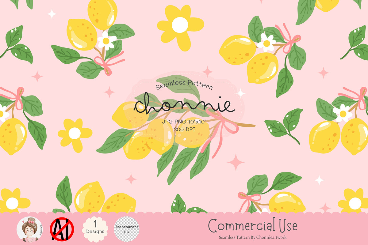 Lemon Seamless Pattern, Yellow Lemon, an Illustration by Chonnieartwork (Photo 1 of 5)