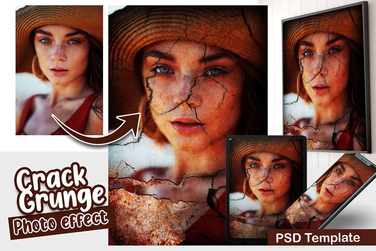Crack Grunge Photo Template, an Action Add-On by DreamColor