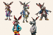 FUNNY STYLISH DONKEY CLIPART PACK, an Animal Illustration by Daring Digies (Thumbnail 3 of 6)