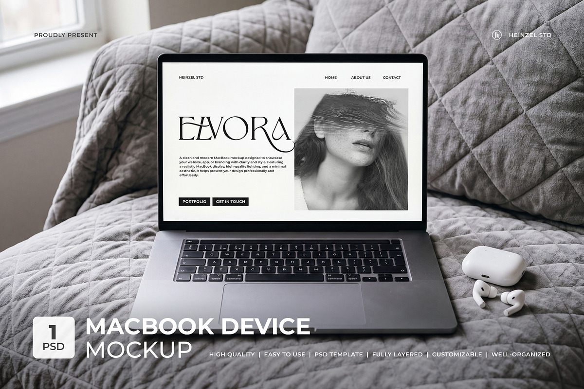 Elvora - Macbook Device Mockup, a Mac Mockup by Heinzel Std Mockup (Photo 1 of 6)
