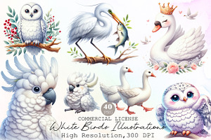 Watercolor White Birds Illustrations, an Illustration by Sublimation Artist
