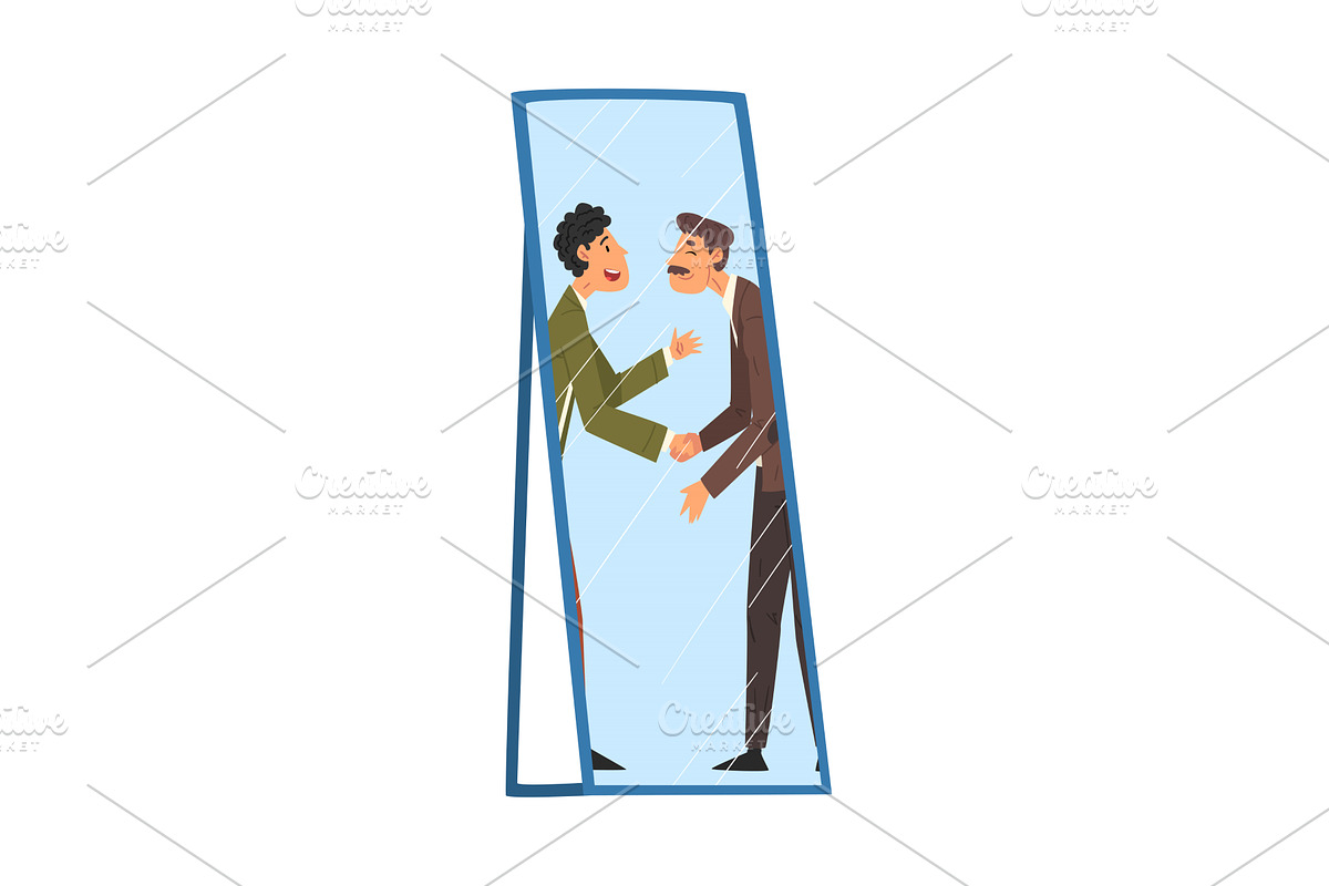 Reflection of Meeting of Two, a Person Illustration by TopVectors