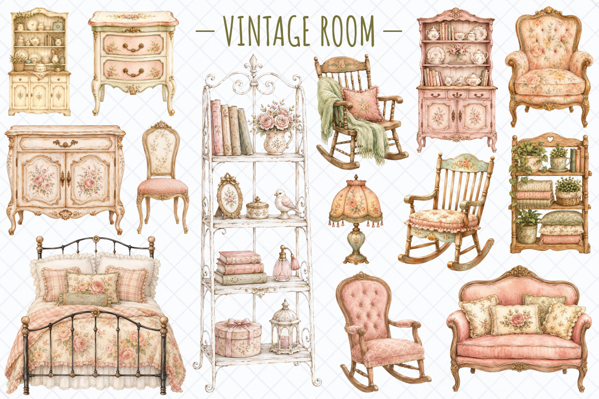 Vintage Cottage Life PNG Clipart, a Decorative Illustration by Whimsy Brush Studio (Photo 2 of 8)