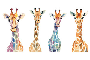 Isolated Watercolor Cute Giraffes