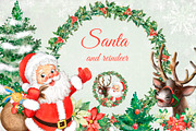 Santa, reindeer watercolorclipart., a Decorative Illustration by SavinV (Thumbnail 1 of 7)