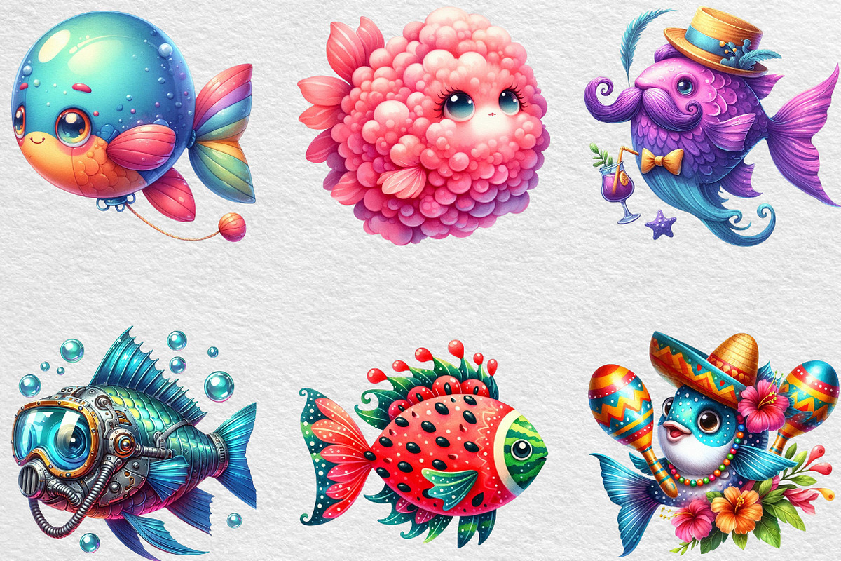 Quirky Whimsical Summer Fishes Clipa, an Illustration by Black Bird Studio (Photo 2 of 6)