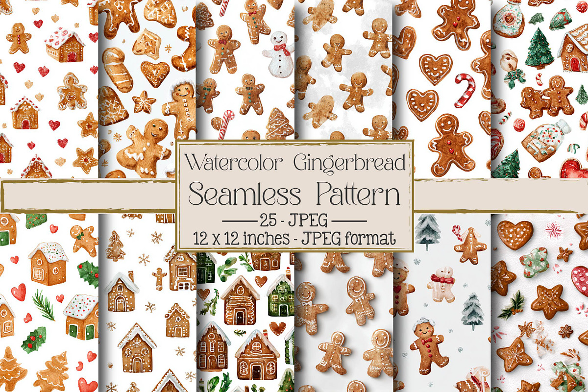 Watercolor Gingerbread Seamless Patt, an Illustration by DreamPrint404