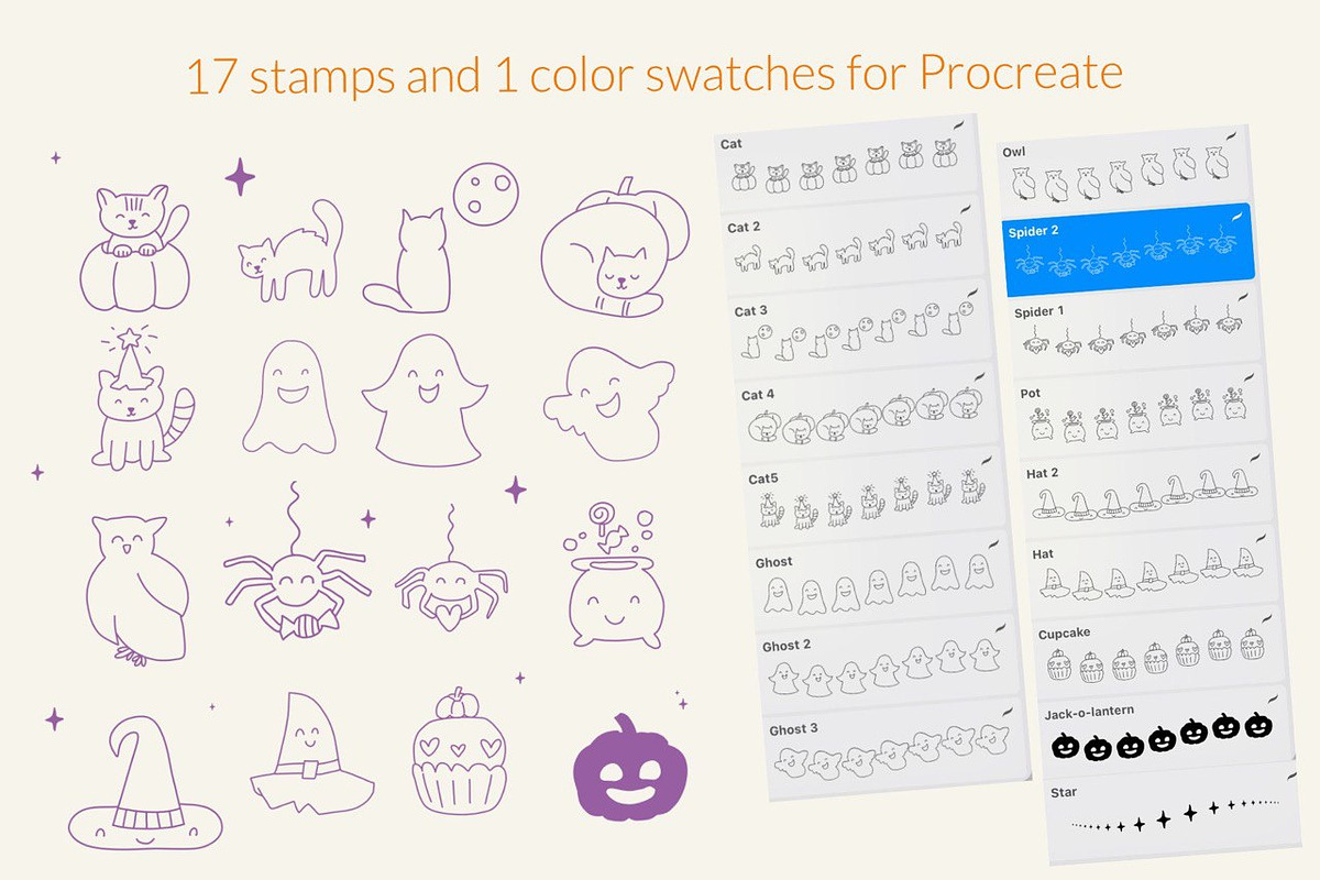 Halloween characters Procreate stamp, a Brush Add-On by Let's Art (Photo 2 of 2)