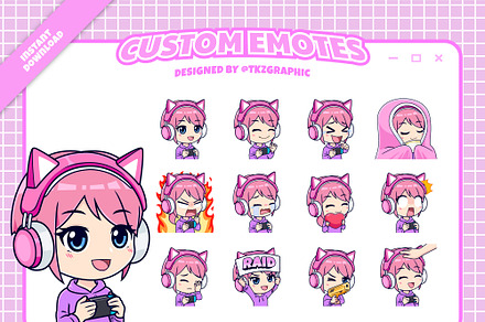 Pink Gamer Girl - Custom Emotes, an Emoji Icon by tkzgraphic