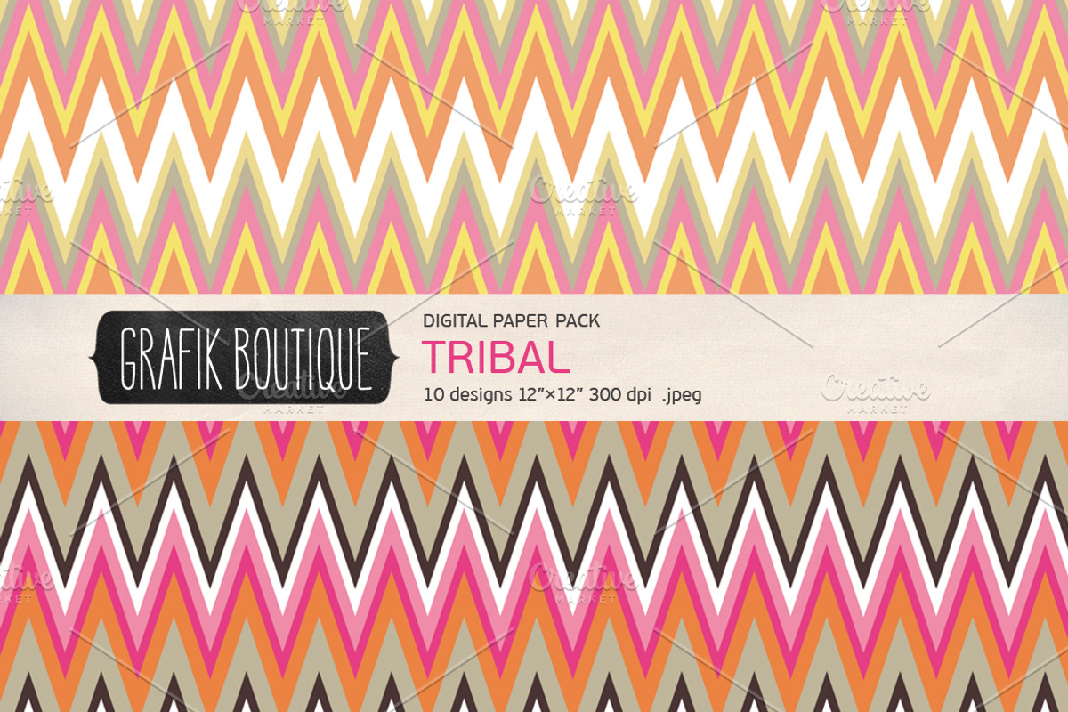 Tribal pattern digital paper girly preview 2