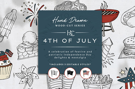 4th of July Hand Drawn Images, a Seasonal Illustration by H&C Designs & Drawings