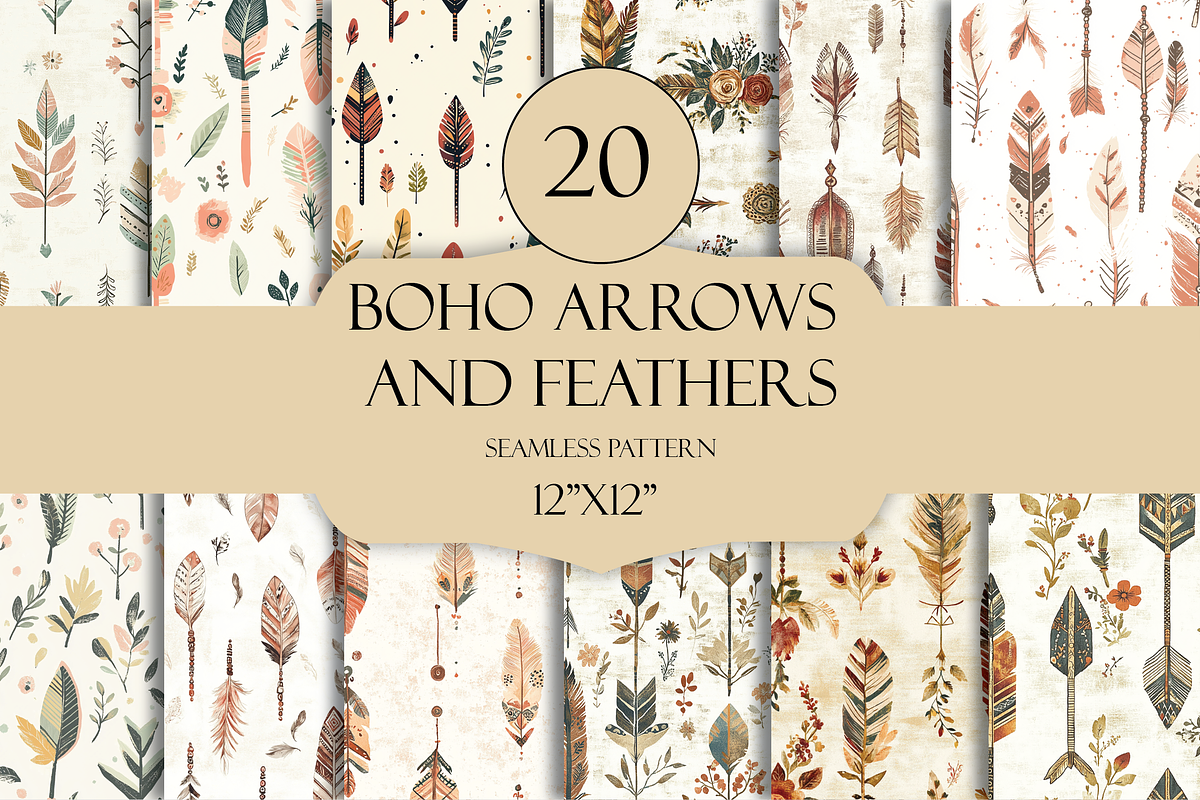 Boho Arrows and Feathers Pattern, a Pattern Graphic by Artful Prints (Photo 1 of 3)
