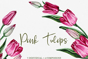 Pink tulips illustration clipart, a Decorative Illustration by Alla Art Poster (Thumbnail 1 of 4)