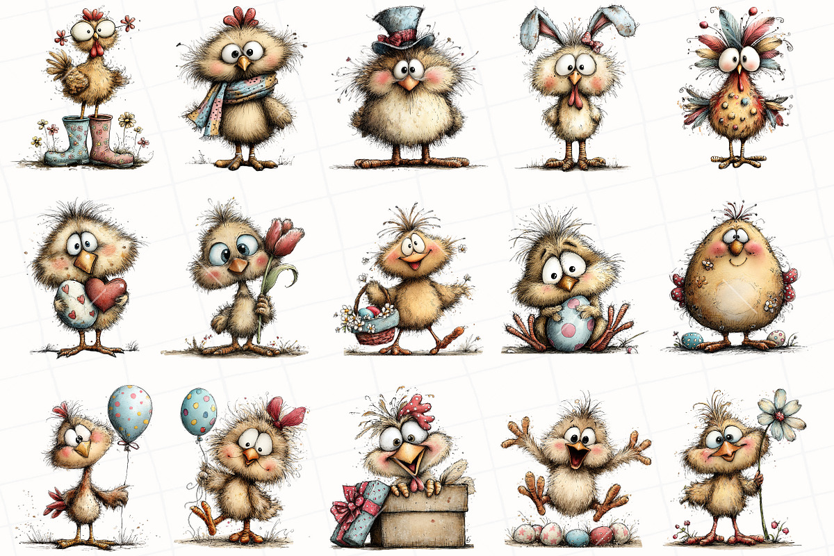 Whimsical Easter Chick Clipart, an Illustration by OK Design (Photo 3 of 6)