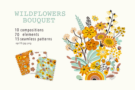 Wildflowers Bouquet. Vintage set