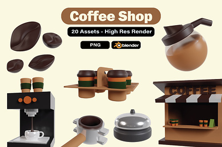 Set of 20 coffee shop 3d icons, an Object 3D Model by Guavanaboy