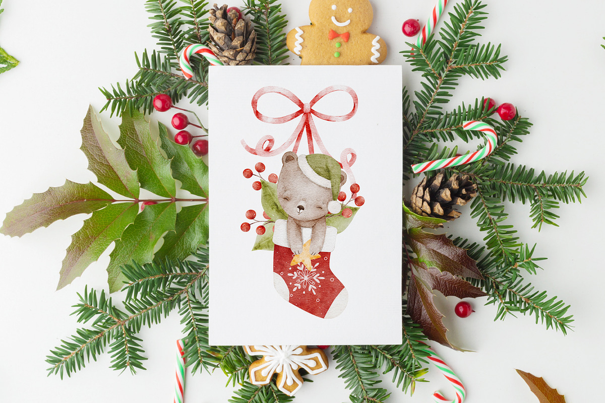 FUNNY CHRISTMAS watercolor set, an Animal Illustration by erasovas (Photo 4 of 8)