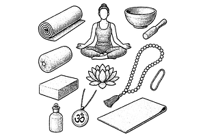 Yoga and Meditation Set, an Object Graphic by nikagraphic