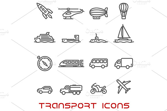 Thin Line Transportation Icons Set
